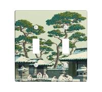 Placca di copertura per interruttore della luce doppio del bagno, lanterna tradizionale giapponese in pietra di neve verde invernale in plastica di dimensioni standard piastra decorativa per casa