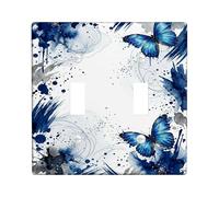 Placca di copertura per interruttore della luce doppio del bagno, moderna artistica blu acquerello primavera blu plastica dimensioni standard piastra decorativa per soggiorno, camera da letto, casa
