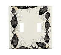 Placca di copertura per interruttore della luce doppio del bagno, motivo con onde d'acqua artistiche, estive, in plastica nera, dimensioni standard, per camera da letto, ufficio, cucina, ingresso