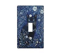 Placca di copertura per interruttore della luce floreale di mezzanotte, gatto tra fiori blu, decorazione da parete, in materiale termoplastico, dimensioni standard