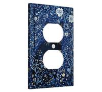 Placca di copertura per interruttore della luce floreale di mezzanotte, gatto tra i fiori blu, decorazione da parete, in materiale termoplastico, dimensioni standard, presa singola duplex