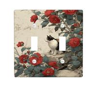 Placca di copertura per interruttore della luce floreale, fiori di camelia rossa per decorazione domestica, piastre da parete in materiale termoplastico, dimensioni standard doppia levetta