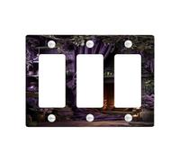 Placca di copertura per interruttore della luce mistica viola incantevole, decorazione viola magica per accenti da parete da strega, termoplastica, dimensioni standard, 3 moduli