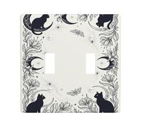 Placca di copertura per interruttore della luce, motivo gatto celeste e | Motivi di luna celeste, accenti floreali botanici, stile illustrazione gotica, decorazione mistica per la casa