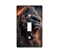 Placca di copertura per interruttore della luce, motivo gorilla feroce, immagine di animali scuri per accenti da parete audaci, piastre da parete in materiale termoplastico, dimensioni standard a