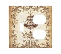 Placca di copertura per interruttore della luce nautica, stile vintage marrone, design marittimo per decorazione domestica, piastre da parete in materiale termoplastico, dimensioni standard duplex a