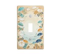 Placca di copertura per interruttore della luce per bagno, ombrello singolo, onde estive sulla spiaggia costiera, in plastica blu, dimensioni standard, piatti decorativi da parete per soggiorno