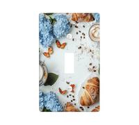 Placca di copertura per interruttore della luce singola da cucina, a forma di farfalla, elegante ortensia in chicchi di caffè, in plastica blu primaverile, dimensioni standard, decorazione per