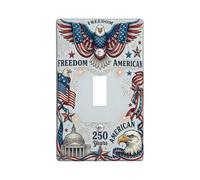 Placca di copertura per interruttore della luce singola, motivo con aquila, stelle celebrative patriottiche, striscioni per il giorno dell'indipendenza, in plastica rossa, dimensioni standard