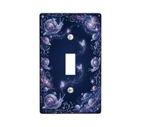 Placca di copertura per interruttore della luce singola, motivo cosmico fantasioso pianeta farfalla estate blu navy in plastica dimensioni standard per interruttore da parete accenti per casa