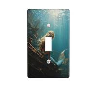 Placca di copertura per interruttore della luce singola, motivo fantasia subacquea oceanica naufragio estate blu plastica dimensioni standard decorativi da parete per soggiorno, camera da letto, casa