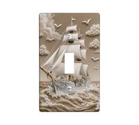 Placca di copertura per interruttore della luce singola, stile nautico vintage, nuvole e onde, in plastica beige, dimensioni standard, per casa, soggiorno, nuovo appartamento, decorazione (singola)