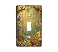 Placca di copertura per interruttore della luce singolo, motivo fantasioso farfalla fiore primavera verde plastica dimensioni standard decorativi da parete per camera da letto, bagno, cucina, ingresso