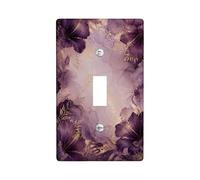 Placca di copertura per interruttore della luce singolo, motivo floreale con foglie eleganti e accenti dorati, in plastica viola primaverile, dimensioni standard, decorazione per nuovo appartamento