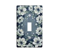 Placca di copertura per interruttore della luce singolo, motivo floreale elegante con boccioli di foglie, in plastica blu navy, dimensioni standard, decorazione per nuovo appartamento, casa, camera da