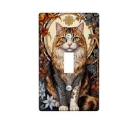 Placca di copertura per interruttore della luce singolo, motivo gatto con fiori e foglie autunnali, in plastica, dimensioni standard, decorazione per camera da letto, bagno, cucina, ingresso (singolo)
