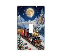 Placca di copertura per interruttore della luce singolo, motivo invernale con montagna e luna, in plastica blu, dimensioni standard, per camera da letto, bagno, cucina, ingresso (singolo)