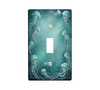 Placca di copertura per interruttore della luce singolo, motivo meduse, onde oceaniche e stelle, estive, in plastica, dimensioni standard, decorazione da parete per casa, soggiorno, camera da letto