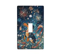 Placca di copertura per interruttore della luce singolo, motivo natalizio con fuochi d'artificio e stelle del 4 luglio, in plastica blu, dimensioni standard, decorazione da parete per camera da letto