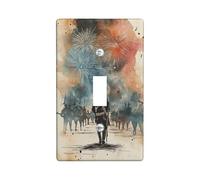 Placca di copertura per interruttore della luce singolo, motivo soldato, storico artistico, fuochi d'artificio e fumo, in plastica blu, dimensioni standard, per interruttore da parete, per soggiorno