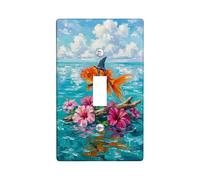 Placca di copertura per interruttore della luce singolo, motivo tropicale vibrante ibisco acqua estate blu plastica dimensioni standard piastra decorativa per camera da letto, bagno, cucina, ingresso
