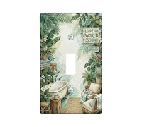 Placca di copertura per interruttore della luce singolo, per vasca da bagno, con piante tropicali bohémien, in plastica verde, dimensioni standard, decorazione per casa, soggiorno, nuovo appartamento
