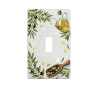 Placca di copertura per interruttore della luce singolo, stile mediterraneo rustico con foglie di olio d'oliva, verde autunnale, in plastica, dimensioni standard, decorazione per soggiorno, camera da