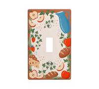 Placca di copertura per interruttore della luce singolo, stile rustico, rustico, con fragole e pane, in plastica rossa, dimensioni standard, per nuovo appartamento, casa, camera da letto, ufficio