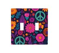 Placca di copertura per luce a doppia banda, con simboli della pace e fiori, decorazione da parete, dimensioni standard - 11,4 x 11,4 cm