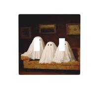 Placca di copertura per luce a doppia banda, motivo famiglia di fantasmi seduti sul divano, decorazione per interruttore da parete, dimensioni standard - 11,4 x 11,4 cm