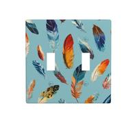Placca di copertura per luce a due bande blu con piume multiple su placchetta da parete interruttore decorativo dimensioni standard - 11,4 x 11,4 cm