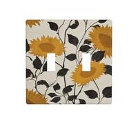 Placca di copertura per luce a due bande con girasoli giallo scuro su sfondo crema, decorazione per interruttore da parete, dimensioni standard - 11,4 x 11,4 cm