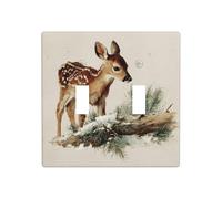 Placca di copertura per luce a due vie in legno di pino caduto con immagine di un giovane cerbiatto e interruttore decorativo, dimensioni standard, 11,4 x 11,4 cm