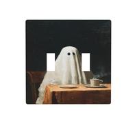 Placca di copertura per luce da parete con fantasma bianco che beve un caffè al tavolo, doppia banda, dimensioni standard - 11,4 x 11,4 cm