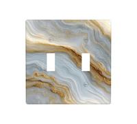 Placca di copertura per luce da parete, stile anime alla moda, effetto marmo, colore grigio oro, doppia banda, dimensioni standard - 11,4 x 11,4 cm