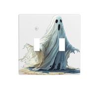 Placca di copertura per luce da parete, stile cartone animato, semplice fantasma, doppia banda, dimensioni standard - 11,4 x 11,4 cm