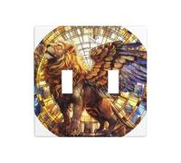 Placca di vetro colorato con leone alato a doppia banda, copertura per interruttore da parete, dimensioni standard - 11,4 x 11,4 cm