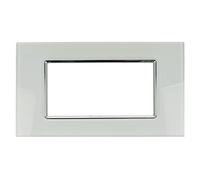 Placca effetto vetro lucido compatibile con Vimar Plana da incasso a scatto, per supporti 3/4/7 moduli (3M/4M/7M) Nero/Titanio/Bronzo cassette 503/504/507 - Bianco 4 moduli