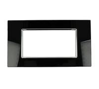 Placca effetto vetro lucido compatibile con Vimar Plana da incasso a scatto, per supporti 3/4/7 moduli (3M/4M/7M) Nero/Titanio/Bronzo cassette 503/504/507 - Nero 4 moduli