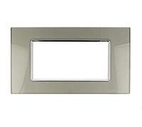 Placca effetto vetro lucido compatibile con Vimar Plana da incasso a scatto, supporti 3/4/7 moduli (3M/4M/7M) Nero/Titanio/Bronzo cassette 503/504/507 (4 Moduli, Titanio cod.07VT)