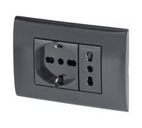 Poly Pool PP6094.1X Kit Incasso Con Frutti Presa Corrente Elettrica Schuko Pluristandard Spina 10A/16A Italiana/Tedesca E Frutto Presa Bivalente 10A/16A, Nero