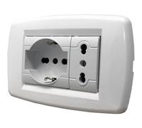 POLY POOL - PP6094X Placca Evolution Scatola 3 Moduli con Frutto Presa Bivalente e Frutto Presa Pluristandard - Kit Incasso con Supporto e Viti di Montaggio