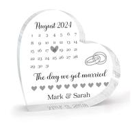 Placca in acrilico personalizzabile per matrimonio, regalo per coppie, sposi e sposi, regalo per data di matrimonio, The Day We Got Married, blocco a forma di cuore in acrilico