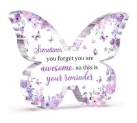 Placca in acrilico viola da donna, 12,7 x 9,5 x 0,9 cm, motivo farfalla viola, decorazione per ufficio, incoraggiamento, motivazione, congratulazioni, per donne, amiche e colleghe