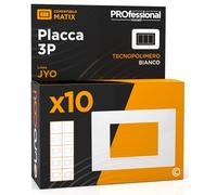 Placca in Tecnopolimero Rettangolare a 3 Moduli Compatibile con BTicino Matix per Frutti Elettrici Colore Bianco - Confezione da 10