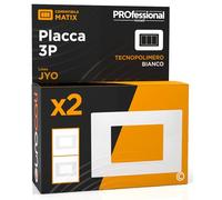 Placca in Tecnopolimero Rettangolare a 3 Moduli Compatibile con BTicino Matix per Frutti Elettrici Colore Bianco - Confezione da 2