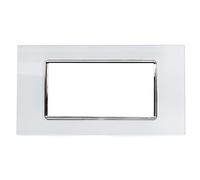 Placca in Vetro Bianco compatibile con Bticino Living/Living Light - per supporti LN4703 / L4703 - 3/4 / 7 Moduli - Cornice frontale da incasso (cassette 503/504/507) (4 Moduli)