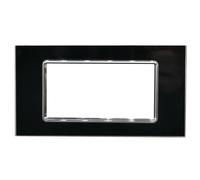 Placca in Vetro Nero compatibile con Bticino Living/Living Light - per supporti LN4703 / L4703 - 3/4 / 7 Moduli - Cornice frontale da incasso (cassette 503/504/507) (4 Moduli)