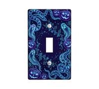 Placca interruttore a levetta a tema Halloween con fantasma e zucche | Estetica al neon incandescente, illustrazione celeste del serpente, motivi Jack-o'-lantern, fantasiosa arte fantasy oscura