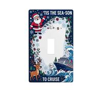 Placca interruttore a levetta con citazione di Babbo Natale tropicale | Illustrazione della nave da crociera, personaggio della renna, onde dell'oceano invernale, tema di viaggio stagionale